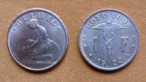 Moneda de 1 franco Bélgica 1922