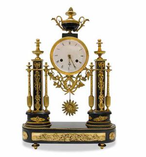 Antiguo Reloj Francés Luis Xvi En Bronce Y Mármol Negro