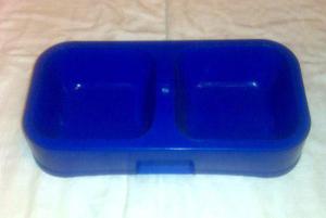 Comedero Doble Plastico Azul Plato De Comida Perro Gato Pet