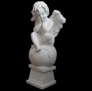 Estatua Figura Angel Sobre Mundo De Yeso Interior 38x18 Cm