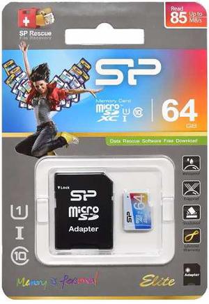 Memoria Micro Sd Marca Sp 64gb Clase 10 Hasta 85mbs C/adapt