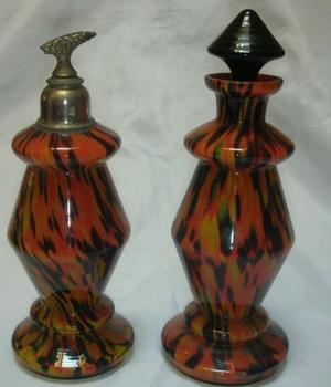 Par de perfumeros Art Deco de vidrio Checoslovakia Fees
