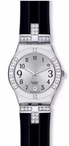 Reloj Swatch Yls430c Mujer Negro Malla Goma Con Strass USADO