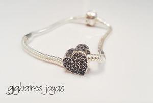 Pulsera De Plata 925 Estilo Pandora Con Dije Corazon Calado