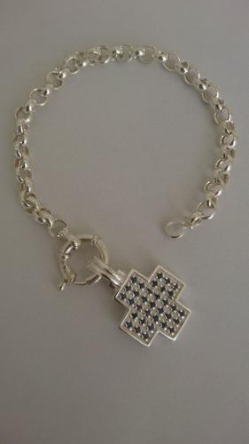 Pulsera Rolo Con Dije Cruz Equilibrio Con Cubics Plata 925