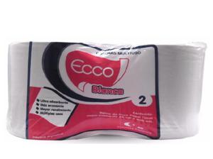 Bobina de papel ECCO blanco doble hoja 20cm x 300mts pack x