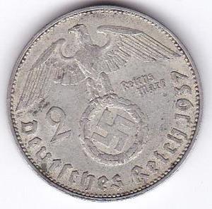 Alemania Reich - Moneda 2 Mark Plata  Esvastica -tesoros