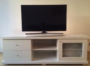 Mueble Rack Tv Madera Laqueado Blanco Soporte Giratorio