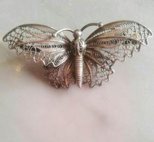 Prendedor De Plata Mariposa Antigua En Filigrana