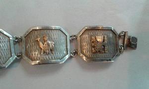 Pulsera Antigua De.plata Con Oro