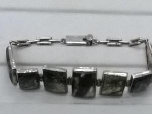 Pulsera De Plata 925 Y Agata Musgosa