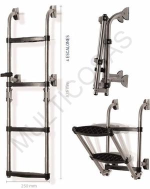 Escalera Nautica Plegable Acero Inox Y Nylon 4 Escalones