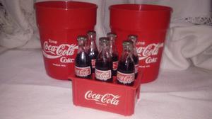 Coca Cola-retro-cajón Con Botellitas Y Vasos