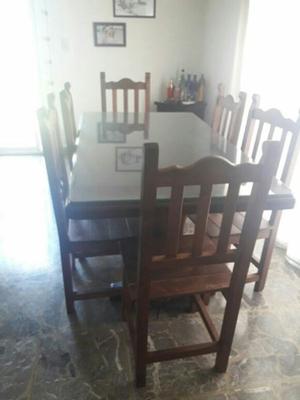 liquido juego de comedor algarrobo con vidrio + 6 sillas 180