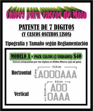 Calco Patente Mercosur Reflectivo Cascos / Motos - 7 Digitos