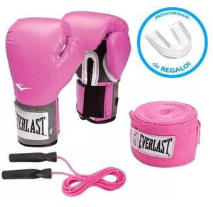 Guantes Boxeo Rosas Combo Everlast Vendas Soga Bucal Regalo