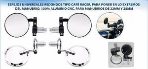 Espejo Universal Redondo Cafe Racer Aluminio Plata Jgo. Extr