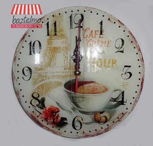 Reloj Pared Vidrio Cocina 30cm 2 Mod. Cafe Creme O Coffee