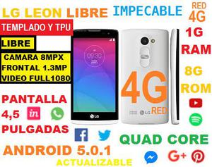 IMPECABLE LG LEON 4G TEMPLADO FUNDA,1G RAM,8G MEM,ANDROID