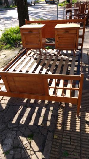 Cama 2 plazas vintage en madera de Roble