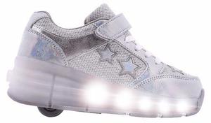 Zapatillas Footy Rueda Led Estrella Plateada Mundomodakids