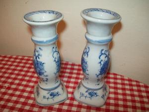2 Candelabros de porcelana Azul y blanco