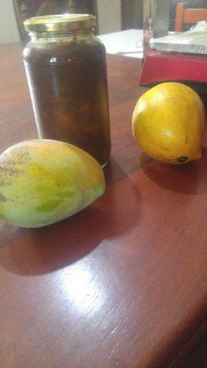Plantines de mangos brasileños y chutney caseros.