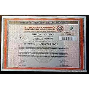 el hogar obrero titulo de 5 pesos valor nominal accion