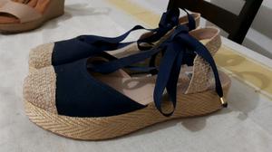 Zapatos Azul Con Plataforma Beige talle 39