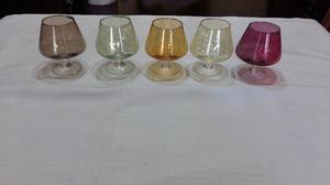 5 vasos de vidrio decognac antiguo