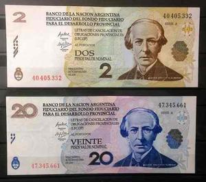 Argentina 2 Lecop. Valor 2 Y 20 Pesos.. Sin Circular.