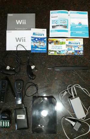 Nintendo Wii Black Con 2 Controles + 2 Nunchuks + Juegos...