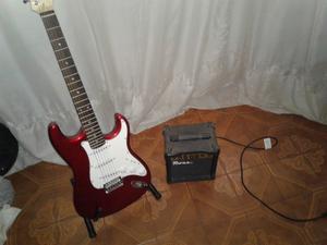 Guitarra Electrica Strato + Amplificador Ross + Soporte