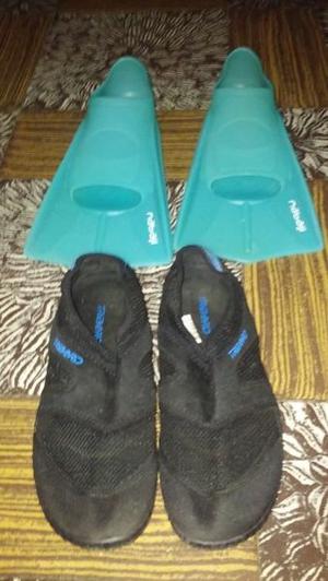 Zapatillas de neopreno y patas de rana