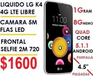 LIQUIDO LG K4 4G C/TEMPLADO 1G RAM,8G MEMO,QUADCORE,ANDROID