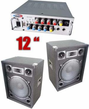 Amplificador Con Usb Mp3 Mic Aux + 2 Parlantes De 12 3 Vias