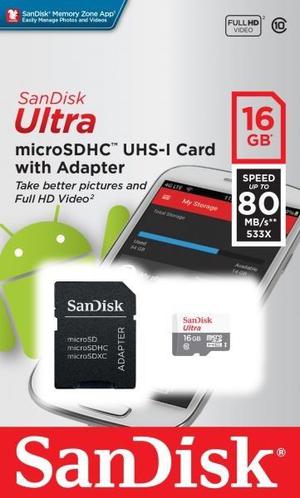 Ultra Microsdhc UHS-I 80mb/s 16GB + Adaptador - Clase 10