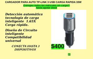 CARGADOR PARA AUTO TP-LINK 3 USB CARGA RAPIDA 33W