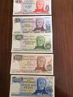Lote De 5 Billetes De Peso Argentino, Moneda Circulante Entr