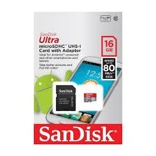 Memoria Micro Sd Sandisk 16gb 80mb/s Con Adaptador Clase 10