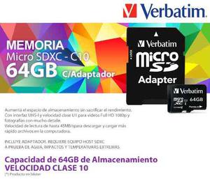 Memoria Verbatim Micro Sd 64gb Clase 10