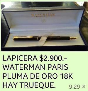 LAPICERA WATERMAN PARIS ORIGINAL PLUMA DE ORO 18 K. –