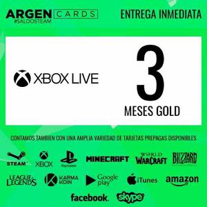 Xbox Live Gold X 3 Meses - Entrega Inmediata - 3 Meses !!!!!