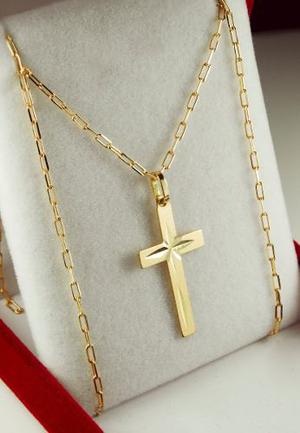 Conjunto Cruz Y Cadena Oro 18k Grande 60cm Mujer Hombre