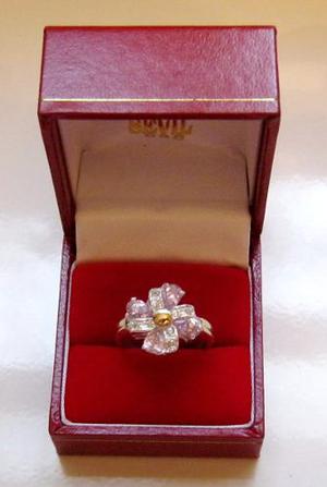 Lujoso Anillo Flor Plata 925 Y Oro 18k Con Piedras Cubic