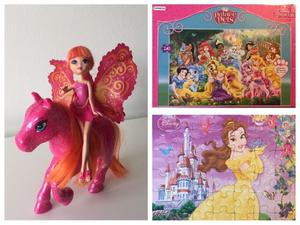 Barbie Mini Hada con Caballo 28cm y 2 Rompecabezas Princesas