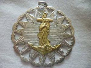 Medallon Colgante Ancla Y Virgen Del Mar De Plata 900 Y Oro