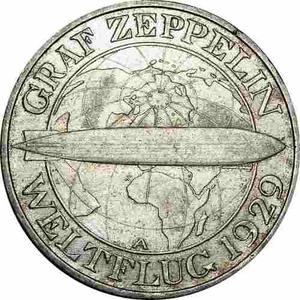 .: Alemania  A - 3 Marks - Weimar - Zeppelin - Plata:.