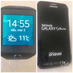 Smartphone Samsung galaxy S5 Active y Reloj gear inteligente