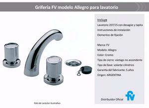 Griferia fv allegro para lavatorio inodoro y ducha